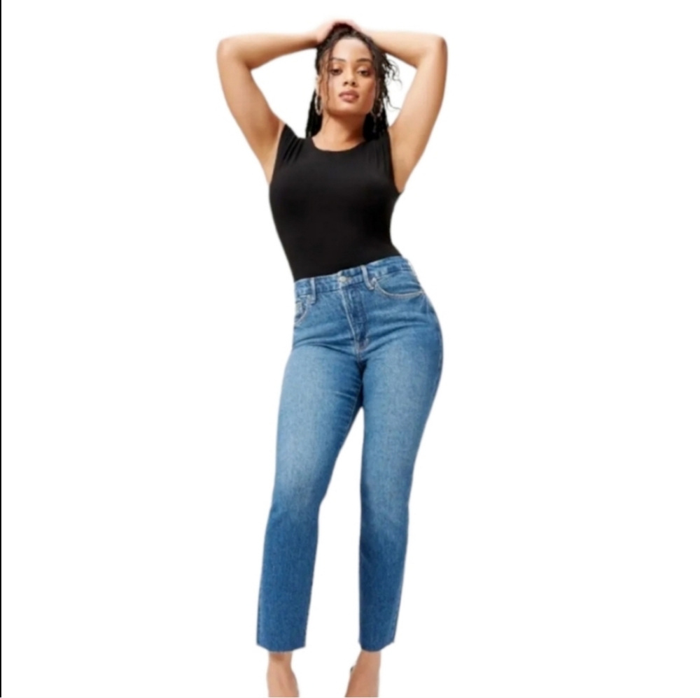 Good American Good Classic Raw Hem Jeans Blue Skinny High Rise 2 26 NWT